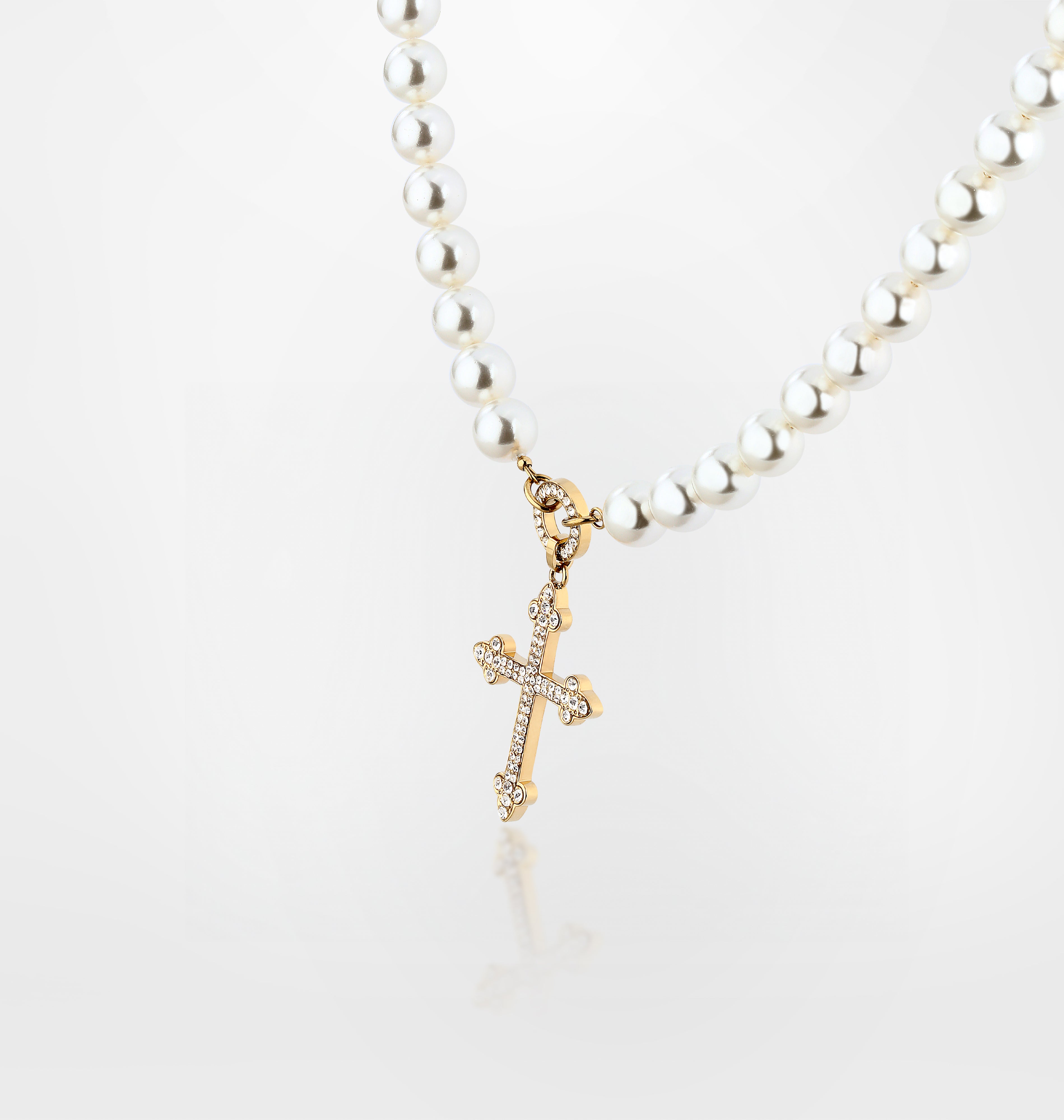 COLLANA PERLE CON CROCE GOTICA PENDENTE-thumbmail-3