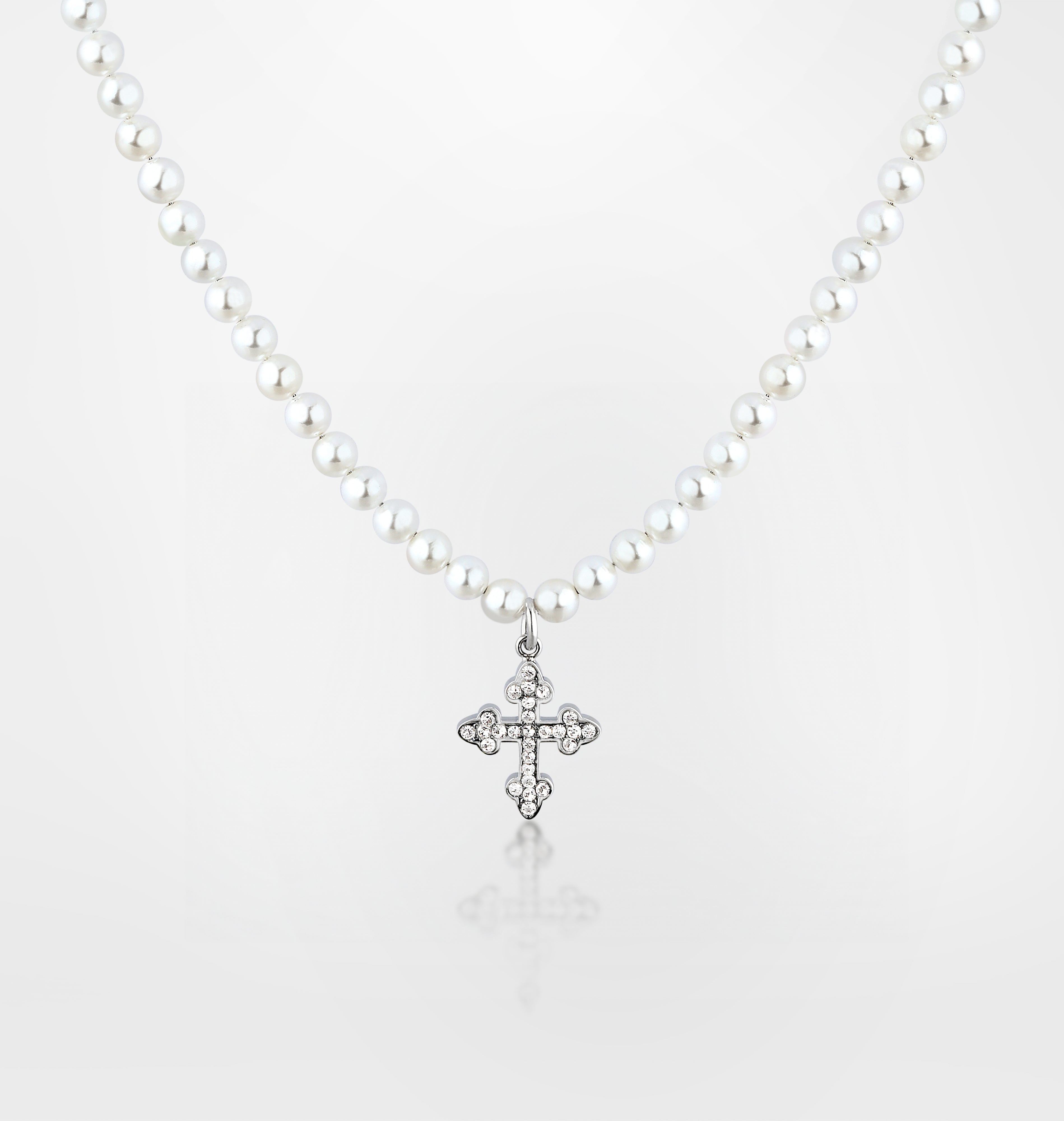 COLLANA PERLE CON PICCOLA CROCE GOTICA PENDENTE