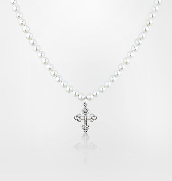 PEARL NECKLACE WITH SMALL GOTHIC CROSS PENDANT – Chiara Ferragni Brand