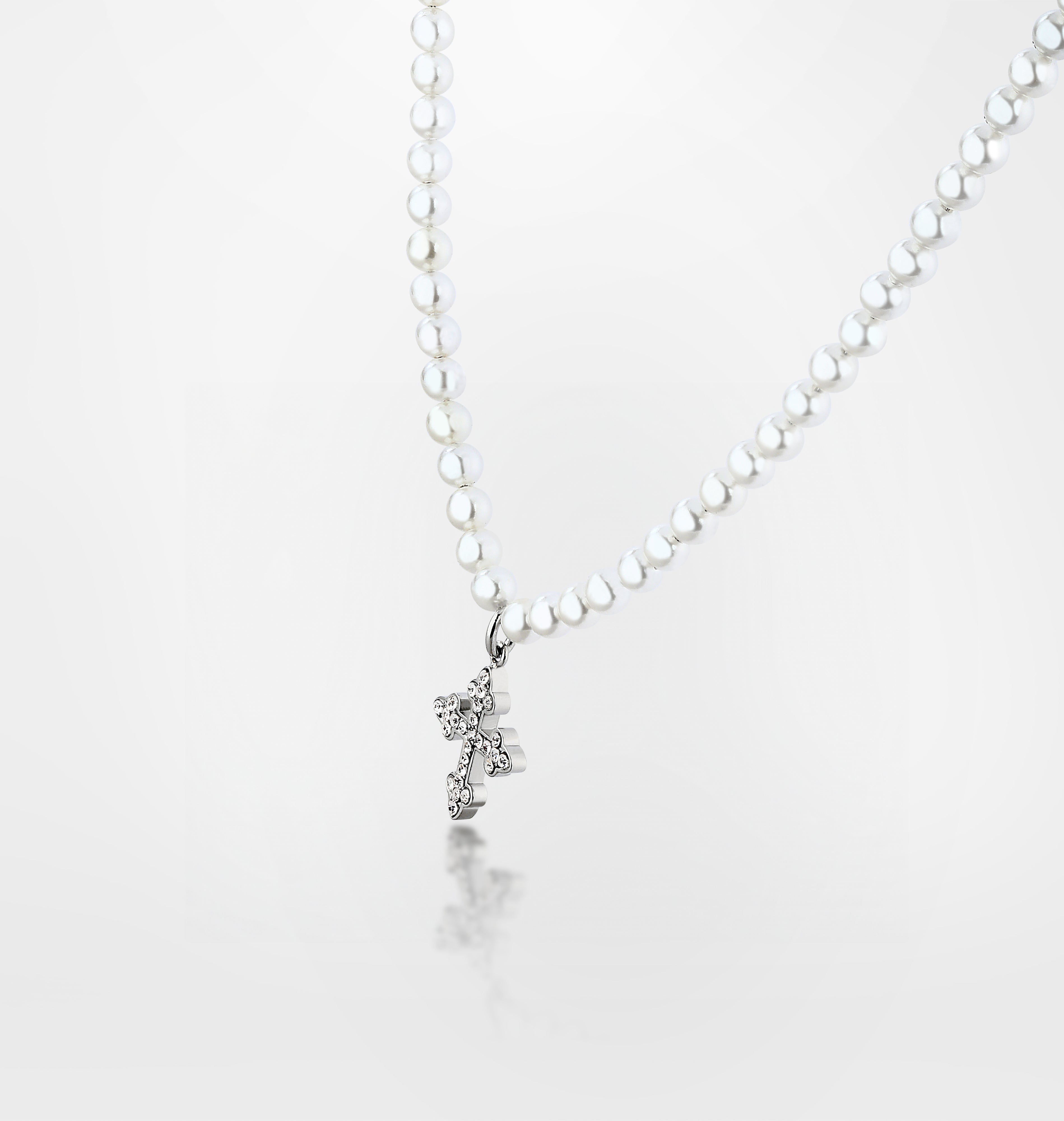 COLLANA PERLE CON PICCOLA CROCE GOTICA PENDENTE-thumbmail-3