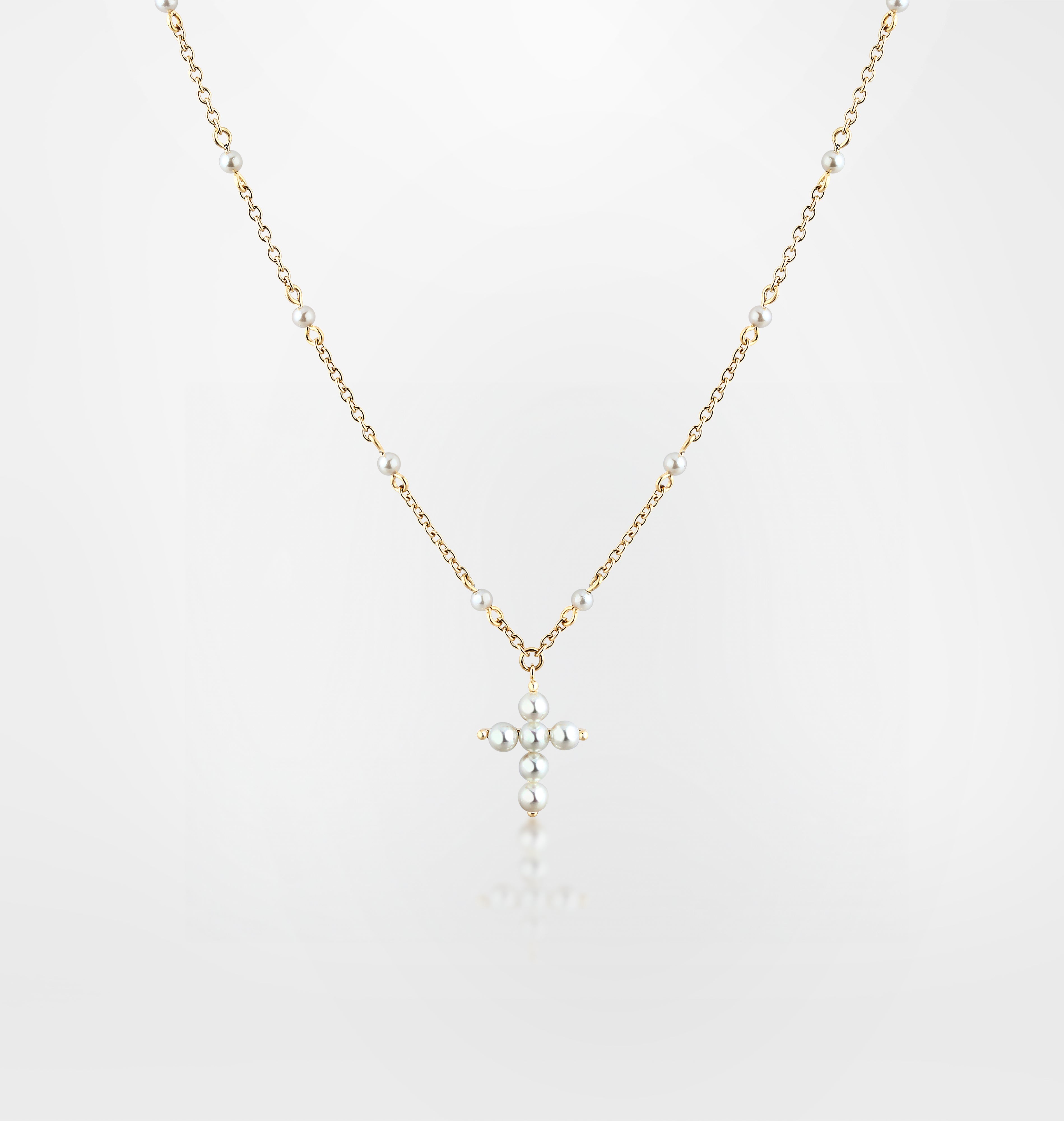 COLLANA CON PICCOLA CROCE PERLE PENDENTE