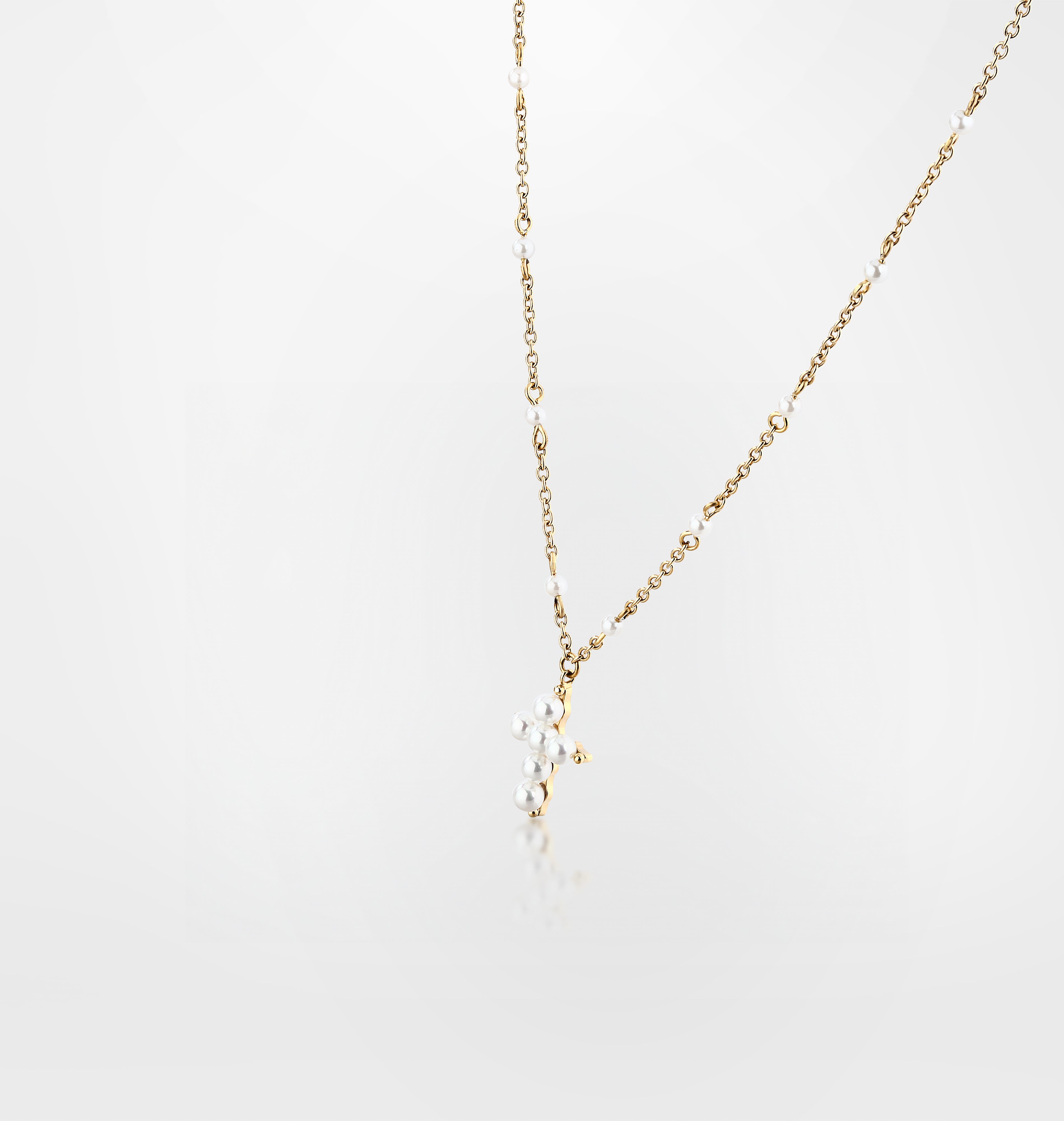 COLLANA CON PICCOLA CROCE PERLE PENDENTE-thumbmail-3