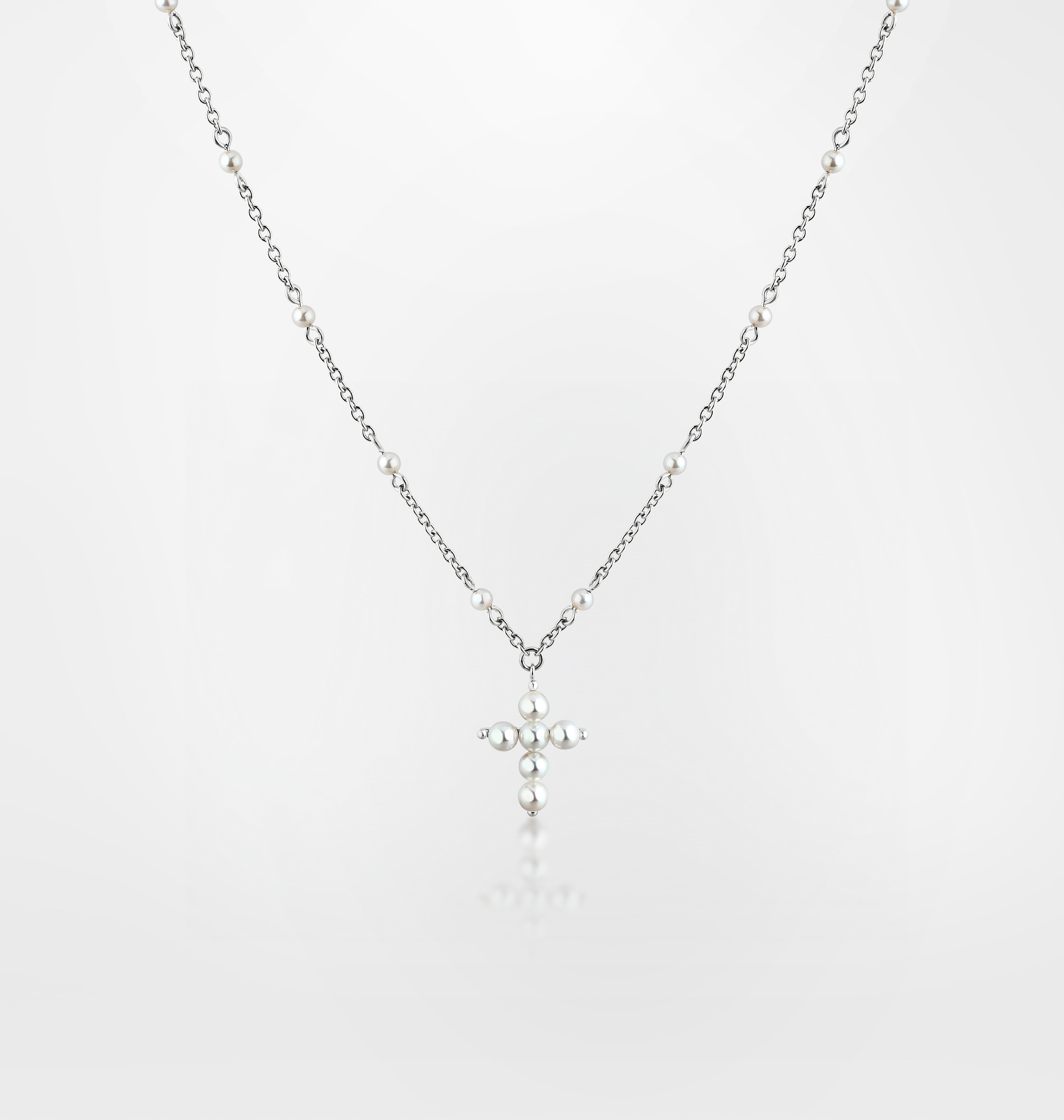 COLLANA CON PICCOLA CROCE PERLE PENDENTE