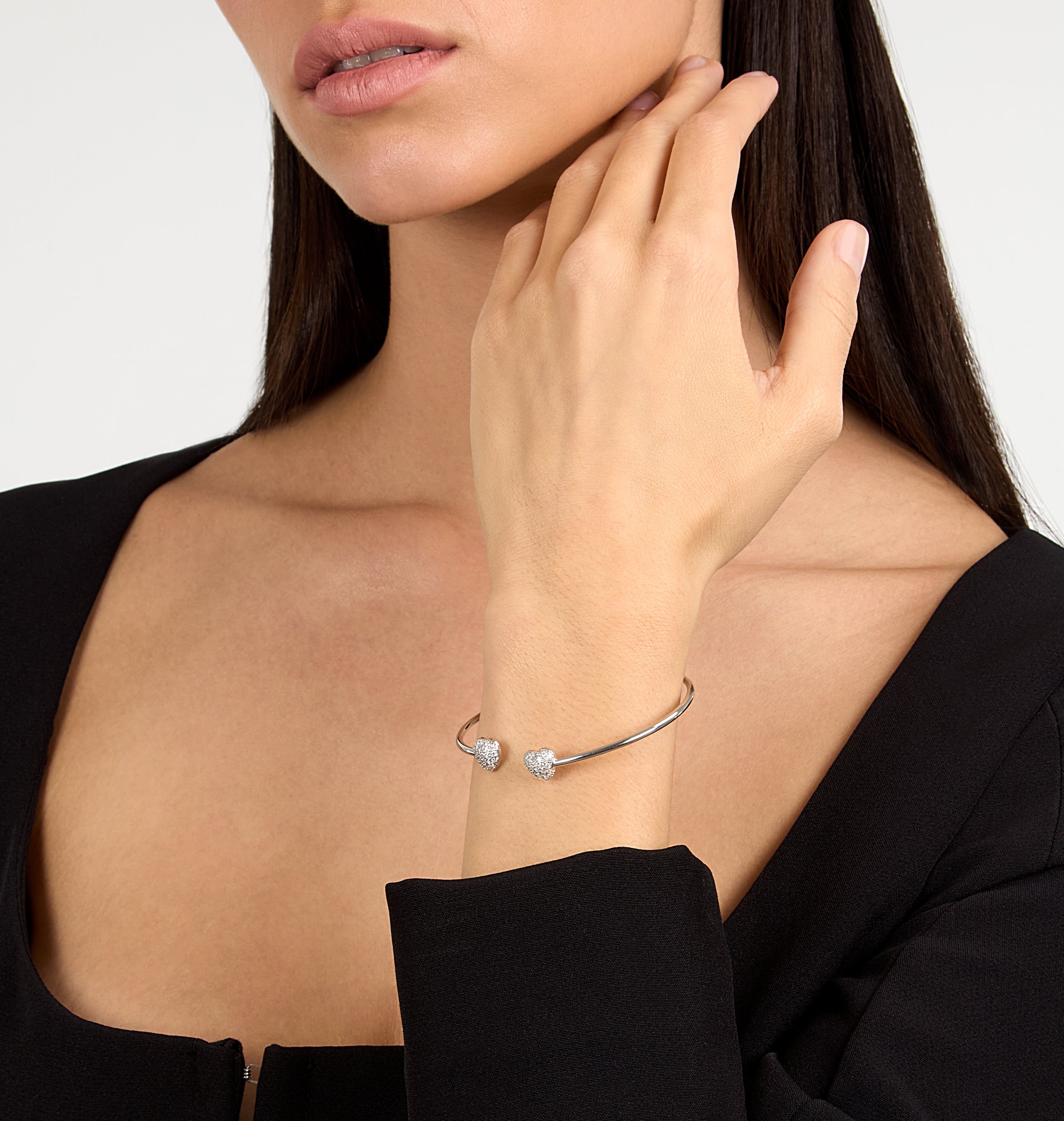 BRACCIALE CON CUORI PAVÈ ARGENTO 925